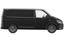Black Vip Delivery Van Side View On Isolated Empty Background For Mockup
