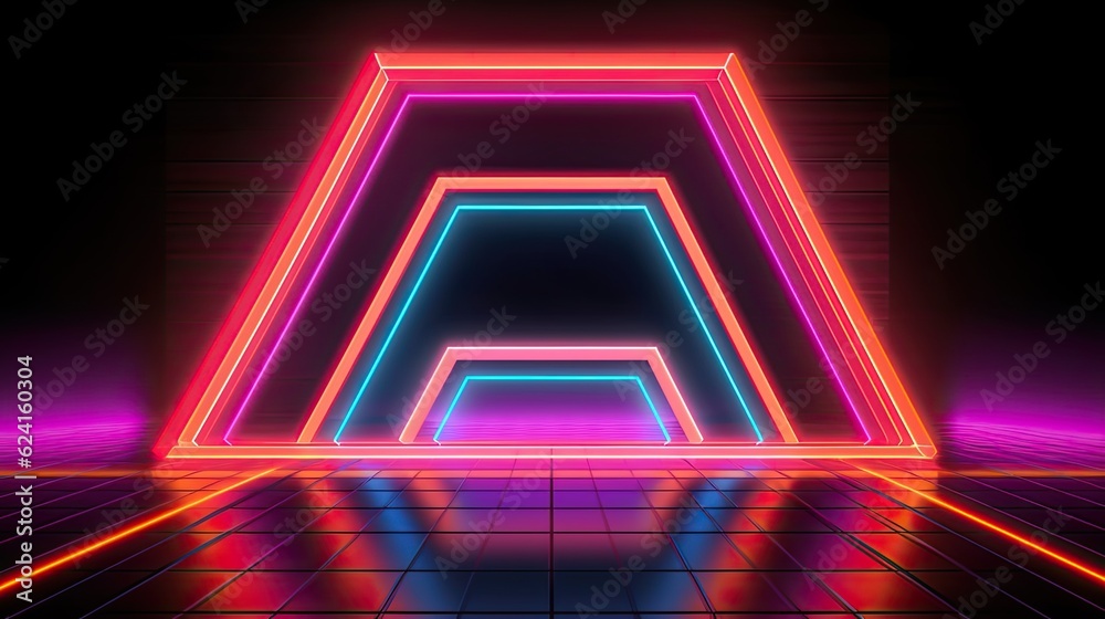 A neon-infused stage featuring a grid of pulsating squares, creating a ...
