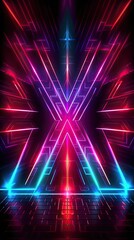 Wall Mural - An enchanting neon stage design with radiating starbursts of light, emanating a magical and enchanting glow. Abstract futuristic neon light background. Generative AI
