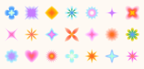 vector set of blurred gradient shapes in 90s style.abstract blurry icons or symbols in y2k aesthetic