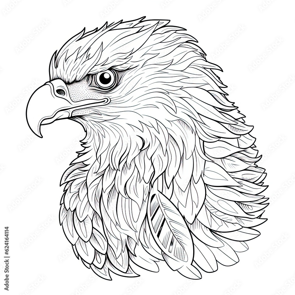 Bald eagle animal line art illustration. Black and white coloring page ...