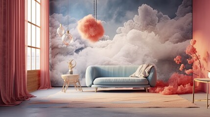 Wall Mural - An ethereal and dreamlike abstract landscape with soft, blurred forms and a muted color scheme, imbuing a sense of mystery and tranquility. Colorful illustration art. Generative AI