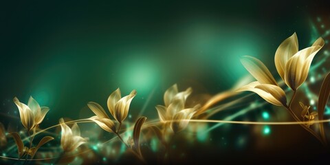 Beautiful abstract gold and green night photo floral design background banner. beautiful Generative AI AIG32