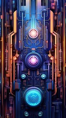 Wall Mural - A futuristic circuit board design with neon lights and intricate patterns. Colorful illustration art. Generative AI