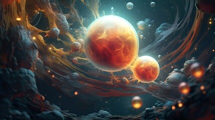 Wall Mural - A futuristic abstract space scene with interstellar nebulas and celestial bodies, evoking a sense of cosmic exploration and wonder. Colorful illustration art. Generative AI