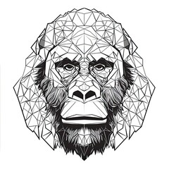 Wall Mural - Gorilla animal line art illustration. Black and white coloring page style art. Generative AI