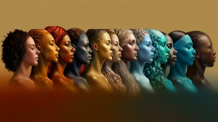 full face shots of diverse group of women of same age but of different ethnicities. ai generative