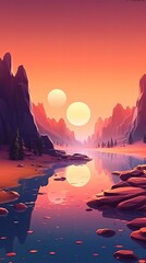 Wall Mural - A serene and meditative abstract landscape with soft gradients and gentle curves, inviting a state of calm and relaxation. Colorful illustration art. Generative AI