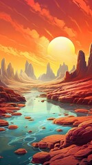 Wall Mural - A contemplative abstract desert with swirling sands and warm earthy tones, inviting introspection and solitude. Colorful illustration art. Generative AI