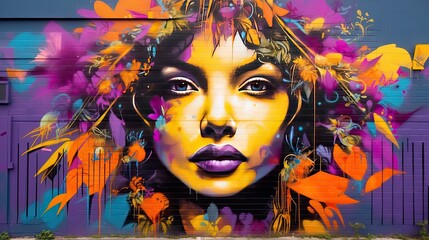 Wall Mural - A vibrant graffiti mural with bold colors and expressive urban art. Colorful illustration art. Generative AI