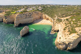 Fototapeta Na ścianę - Aerial drone view of the Benagil beach in Algarve province, Portugal