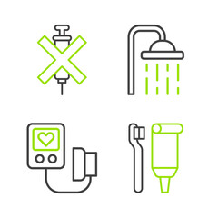 Canvas Print - Set line Toothbrush and toothpaste, Blood pressure, Shower head and No doping syringe icon. Vector