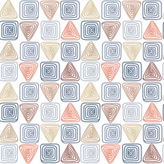 Poster - Seamless pattern of doodle squares and triangles. Abstract geometric background. Mosaic colorful ornament