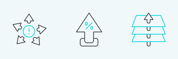 Poster - Set line Layers, Many ways directional arrow and Percent up icon. Vector