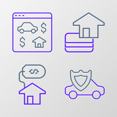 Wall Mural - Set line Car with shield, House dollar, Credit card and Online real estate icon. Vector