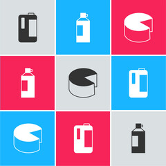 Canvas Print - Set Milk in plastic bottle, Whipped cream and Cheese icon. Vector