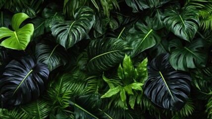 Wall Mural - Tropical green leaves, greenery foliage in jungle background. Picturesque generative AI