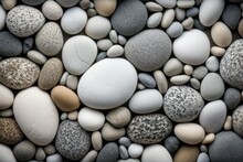 Abstract Background With Dry Beautiful Stones Or Pebbles, Selective Focus. AI Generated, Human Enhanced.