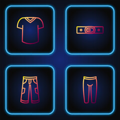 Sticker - Set line Leggings, Pants, T-shirt and Belt. Gradient color icons. Vector