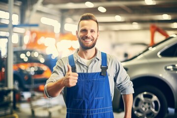 Wall Mural - Auto repair master. Background with selective focus and copy space. AI generated, human enhanced