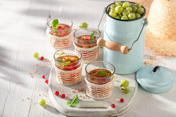 Wall Mural - Fresh lemonade with gooseberries, redcurrant and mint.