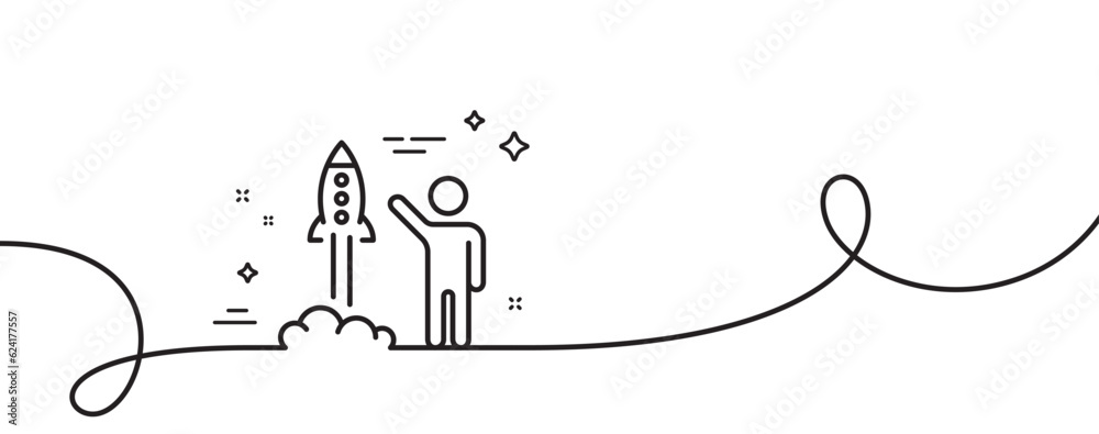 Launch project line icon. Continuous one line with curl. Startup rocket ...