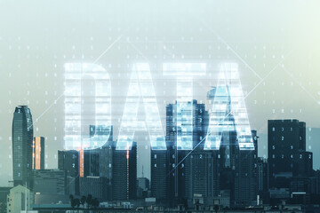 Aufkleber - Virtual Data word sign hologram on Los Angeles skyline background. Multiexposure