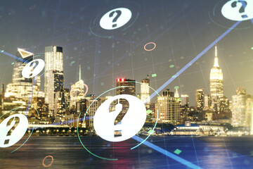 Aufkleber - Double exposure of abstract virtual question mark hologram on New York city skyscrapers background. Sociology and psychology concept