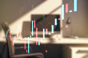 Aufkleber - Multi exposure of abstract creative financial graph and modern desktop with computer on background, forex and investment concept