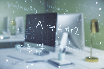 Aufkleber - Creative scientific formula concept on modern laptop background. Multiexposure