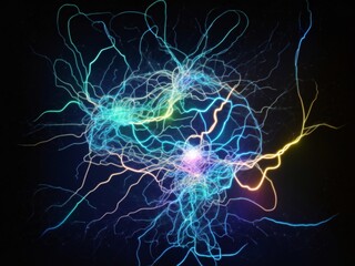 Poster - Human brain showing Intelligent thinking processing. Cyber mind concept a neural network of big data and artificial intelligence. AI Generative