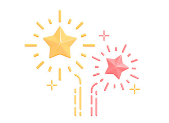 Wall Mural - 3d cute fireworks emoji. explosion sparkly star. birthday party confetti. new year and christmas. go