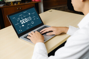 Poster - seo search engine optimization for modish e-commerce and online retail business showing on computer 