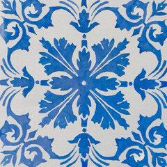 Fototapete - Watercolor illustration of portuguese ceramic tiles pattern