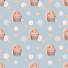 Hand Drawn Cupcakes Seamless Pattern. Print For Textile.