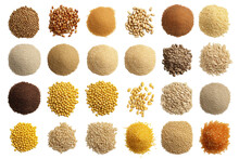 Collection Of Cereals And Grains. Isolated Object, Transparent Background