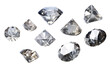 Collection of Diamond Crystals. isolated object, transparent background