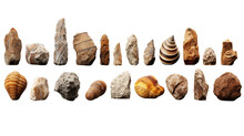 Collection Of Fossil Rocks. Isolated Object, Transparent Background