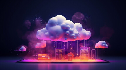 Wall Mural - IaaS, Infrastructure as a Service, Cloud Computing AD. 3D, High Quality Resolution, simple, subtle, vector, icon, background, e-learning, advertisement, banner.	
