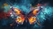 Abstract Butterfly Artwork With Splashes Of Color And Design. 