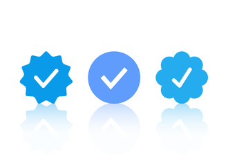 Poster - Blue tick verified badge icon vector. Social media official account symbol