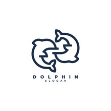 Simple Linear Two Dolphin Logo Design Vector
