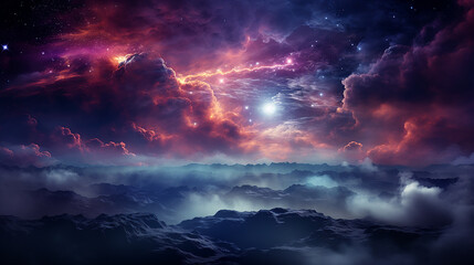 Wall Mural - galaxy and nebula photo with purple and pink color tone, hyper realistic Made by AI generated