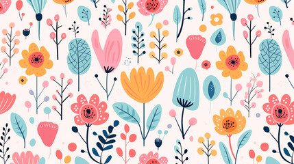 Wall Mural - Seamless floral pattern in retro colors., Ai Generative