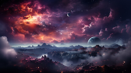 Wall Mural - galaxy and nebula photo with purple and pink color tone, hyper realistic Made by AI generated