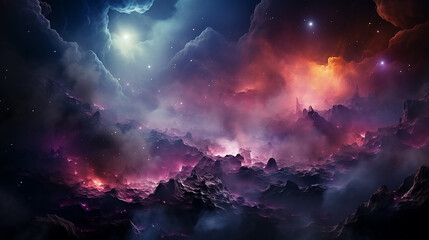 Wall Mural - galaxy and nebula photo with purple and pink color tone, hyper realistic Made by AI generated