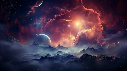 Wall Mural - galaxy and nebula photo with purple and pink color tone, hyper realistic Made by AI generated