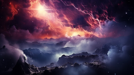 Wall Mural - galaxy and nebula photo with purple and pink color tone, hyper realistic Made by AI generated