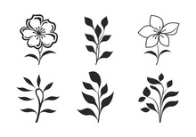 Set Of Flower Design In Flat Black Color Vector Illustration
