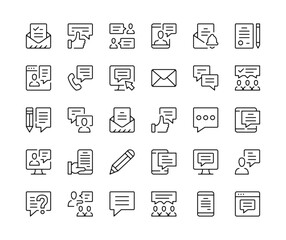 Poster - Message. Vector line icons set. Communication, talking people, social media, online chat, conversation concepts. Black outline stroke symbols